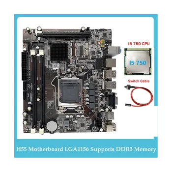 H55 Plokštė Palaiko LGA1156 I3 530 I5 760 Serija CPU DDR3 Atminties Kompiuterio Plokštę+I5 750 CPU+Switch Kabelis