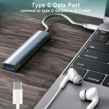 tebe 5 IN 1 USB-C Hub C Tipo su 4K -Adapter 3.5 mm Audio jungtis USB C su USB 3.0/2.0 60W Tipas-c PD Docking Station 