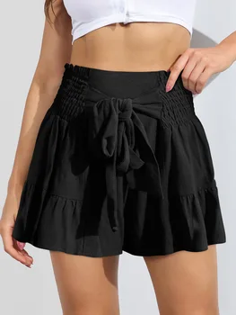 Vasarą karšto pardavimo naujo stiliaus moteriški plataus kojų šortai su nėriniais flounces atsitiktinis sijonas, kelnės BALTOS
