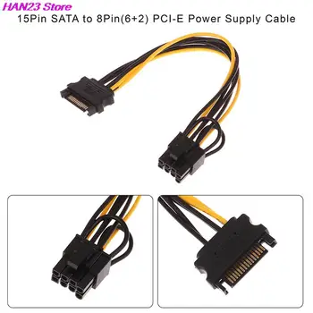 1Pc 15Pin SATA Vyras į 8Pin(6+2) PCI-E Maitinimo Kabelių 20cm Grafinės Kortelės Galios Keitiklio Kabelį, 20cm