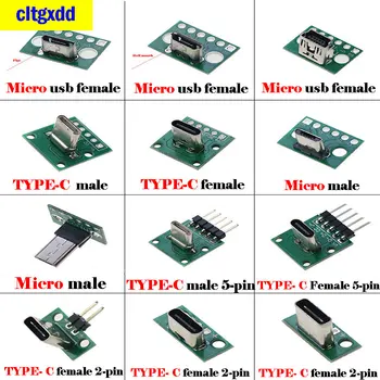 1PCS TIPAS - C Micro USB įkrovimo litavimo lenta lizdas bandymo lenta su pin header 2Pin 5PIN 3.0 2.0 moterų ir vyrų jungtis