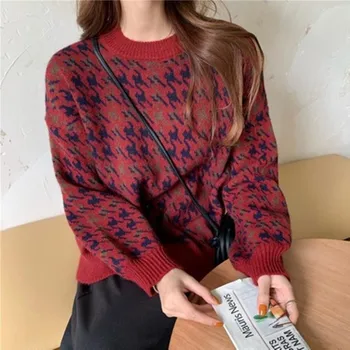 2023 ankstyvą pavasarį, naujų korėjos versija, tingus, laisvas megztinis ponios derliaus Honkongo stiliaus megzti megztinis (puloveris)