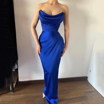 2023 Elegantiškas Royal Blue Undinė Vakarinę Suknelę Prabanga Rankovių Seksualus Promenadzie Suknelė Plius Dydis Užsakymą Satino Kokteilis Ilga Suknelė