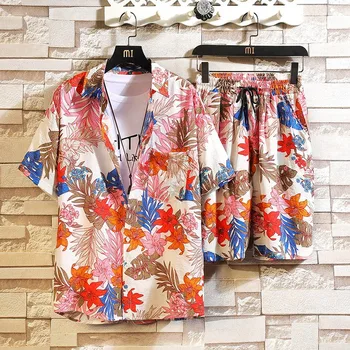 2023 Naujas Havajų Mados vyriški Nustatyti Atsitiktinis Paplūdimio Stiliaus Marškinėliai 3D Spausdinimo Vasaros Atsitiktinis Gėlių Marškinėliai Paplūdimys Dviejų dalių Rinkinys s-6XL
