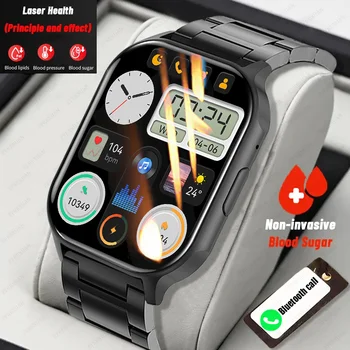 2023 Naujas Kraujo Cukraus Smartwatch Vyrų 2.04 colių 368*448 AMLOED HD Ekranas, Smart Žiūrėti Stebėsenos neinvazinis Kraujo Gliukozės Žiūrėti