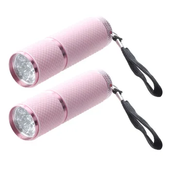 2X Lauko Mini Rožinės spalvos Guma Padengtas 9-LED Žibintuvėlį, Fakelą