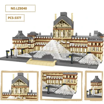 3377pcs Pasaulio Lankytinų vietų, Luvro Muziejuje 3D Modelio Kūrimo Blokai 