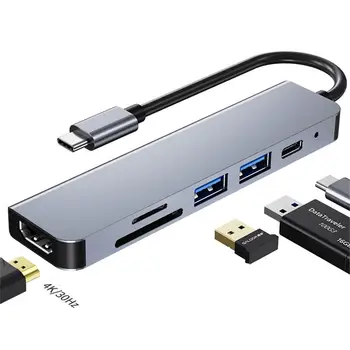6-in-1 USB C Hub Multiport Adapter RJ45 SD/TF Kortelių Skaitytuvas PD Greito Įkrovimo Suderinama Nešiojamieji kompiuteriai