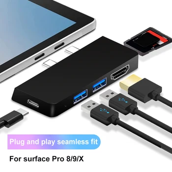 6-in-1 USB3.0 Hub Tipo C Male HDMI-suderinama SD, MicroSD USB Hub Expander Didelės Spartos Perdavimo Paviršiaus Pro 8/9/X