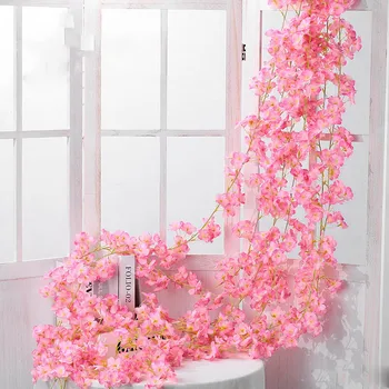 6pcs Dirbtinis Cherry Blossom 135 gėlių galvos Vynuogių Šilko Sienos Kabo Gėlių, Vestuvių Sienų Apdailai Rotango Padirbtų Augalų Lapų