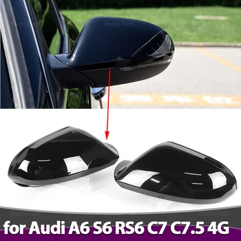 Anglies pluošto modelis veidrodžio dangtelis Juodas veidrodis padengti Viršutinio Audi A6 S6 RS6 C7 C7.5 2011-2018 Pakeitimo Veidrodžio Dangtelis