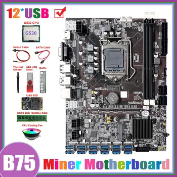 B75 ETH Miner Plokštė 12USB+G530 CPU+DDR4 4G RAM+128G SSD+64G USB Tvarkyklė+Ventiliatorius+SATA Kabelis+Switch Kabelis+Terminis Tepalas