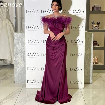 Cenove-Line Plunksnų Kartus Ilgai Vakare Gown Oficialaus Princess Valtis Kaklo Elegantiška Prom Violetinė Naujas Šalis Suknelės Moterims 2023