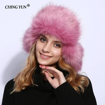 CHING YUN Nauja Mergina, Žiemos Bombonešis bžūp Pilotas Nuolat šilta Kepurė Hat Lady Šiltas Mados Raudona Elegantiškos Skrybėlės Moterims Priedai Dirbtiniais Fox plaukų