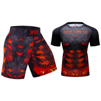 Cody Lundin Naujo Dizaino vyriški Užsakymą MMA Šortai Vienodą Kiekį Nustatyti Logotipas Sportinę Bjj ji Rashguard + Šortai Vyrams Sport Marškinėliai