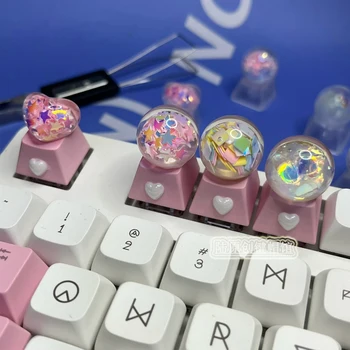 Crystal Ball Cherry MX Kontūro Keycap Mechaninė Klaviatūra Užsakymą Rožinė PBT Amatininkas Esc Mielas Šviesos Perdavimo Kryžiaus Keycap