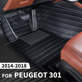 Custom Anglies Pluošto stiliaus Grindų Kilimėliai Peugeot 301 2014 m. 2015 m. 2016 M. 2017 m. 2018 m Koja kiliminė danga Padengti Automobilių Interjero Priedai