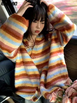 Derliaus Dryžuotas Megztinis Korėjos Prašmatnus Y2k Estetinės Megztinis Kailis 2023 M. Rudenį Naujų Harajuku Kardigany Jumper Traukti Femme