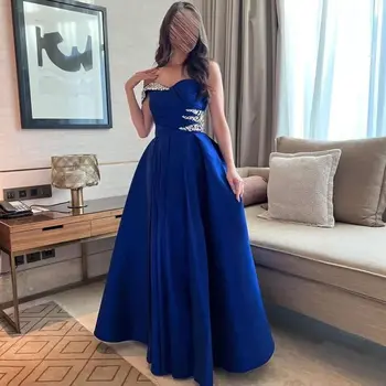 Derliaus Royal Blue Brangioji Rankovių Prom Dresses Lentjuostės Grindų Ilgis Šalis Suknelės Oficialus Suknelė