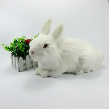 didelis, mielas modeliavimas rabbit žaislas, plastinė ir kailio white rabbit lėlės modelis dovana 33x16x22cm a73