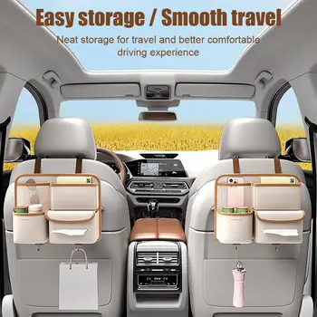 Didelės Talpos Reguliuojamas Automobilių Saugojimo Dėžutė Backseat 5 Organizatorius Multi-naudoti PU Liemens Odos Sėdynė Su Nugaros Organizatoriai Maišelį Automobilių F3N1