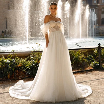 Eightree 2023 Baltos Spalvos A-Line Wedding Dresses Boho Brangioji Tiulio Nuotakos Suknelė Elegantiškas Princesė Vakare Vestuvinių Suknelių Pasirinktinis Dydis