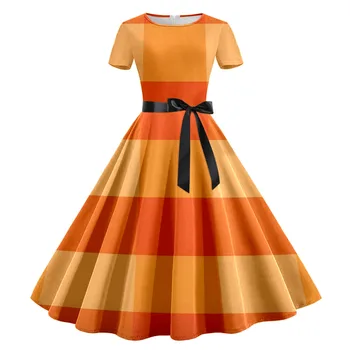 Halloween Retro Vintage Moterų Suknelė Pledas Spausdinti Anglija Stiliaus Didelio Dydžio Marškinius Sundress 50s 60s Pinup Sūpynės Atsitiktinis Suknelės