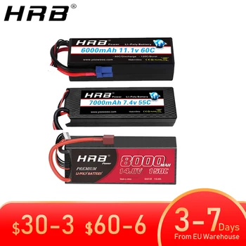 HRB 1PCS RC Lipo Baterijos 2S 3S 4S 7.4 V, 11.1 V 6000mah 7000mah 8000mah 9500mah 50C 60C Sunku Atveju Automobiliai Valtys XT60 T Dekanai