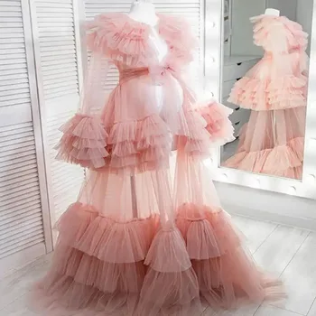 Ilgai Tiulio Suknelės Ponios Fotosesiją Užsakymą Motinystės Suknelės Purus Nuotakos Lingerie Bathgown BabyShower