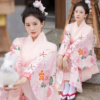 Japonų Stiliaus Mados Ilgai Kimono Švelnus Dievo Foto Studija Japonų Foto Mėlynas Spausdinti Moterų Kimono Geiša Drabužius Chalatas Rinkinys