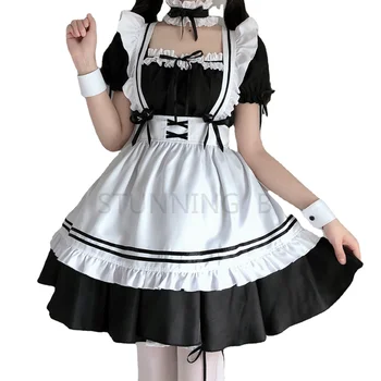 Juoda ir Balta Prijuostė Suknelė Japonų Anime Cute Lolita Tarnaitė Kostiumai Mergaičių Moteris Padavėja Kambarinės Apranga prancūzų Tarnaitė Cosplay Suknelė