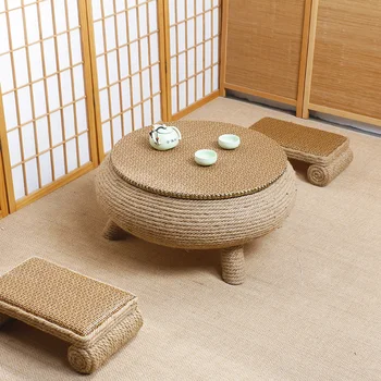 Kanapių virvė tatamio arbatos stalo, kang lentelė, balkonas, grindys, mažų arbatos stalo, Kinų šeimos, apskritas mažas arbatos stalo, kang lentelė