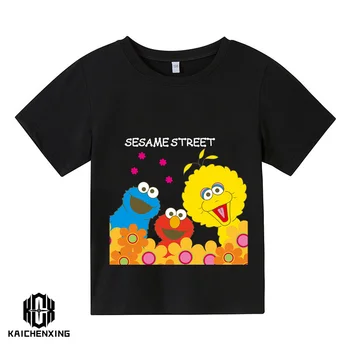 Karšto pardavimo Sesame Street Vaikams Mielas mados atsitiktinis marškinėliai Klasikinis vaikų berniukų, mergaičių gatvės mados crewneck marškinėliai atsitiktinis T-shir