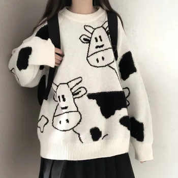 Kolegijos stiliaus rudens ir žiemos naujas saldaus karvės megztinis megztinis moteris studentų 2022 naujų korėjos laisvas megztinis kailis tendencija