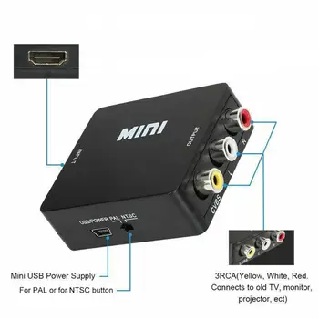 Konverteris Mini Nešiojamas Adapteris, Pilnas Aukšto Aiškumo 1080P HDMI suderinamus su AV RCA Audio Composite Dėžutę