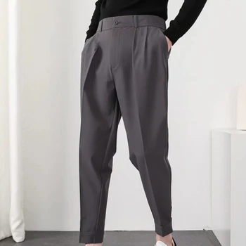 Mada Vyrams, Atsitiktinis Kelnės Elastingos Juosmens Mažų Kojų Slim Korėjos Stiliaus Plisuotos Smailas Vyrų Švarkas Kelnės Streetwear Kelnės