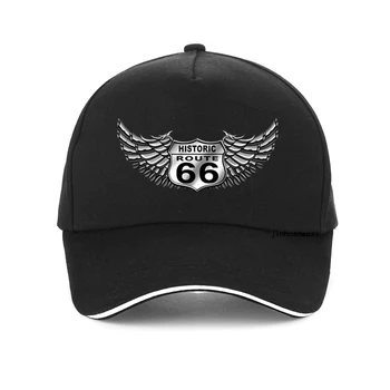 Mados JAV Route 66 Raidžių beisbolo kepuraitę punk Sidabro Sparnus, 66 Moto Lenktynės vyrų skrybėlę Apsaugos nuo Saulės Reguliuojamas Snapback Tėtis Kepurės