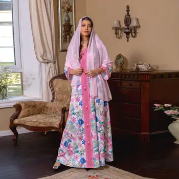 Maroko Arabų Suknelės Rožinė Musulmonų Suknelė Abayas Dubajaus Moterų Gėlių Ilgai Dressws Kaftan Suknelė, Hijab 2023 Naujas Musulmonų Maxi Suknelės