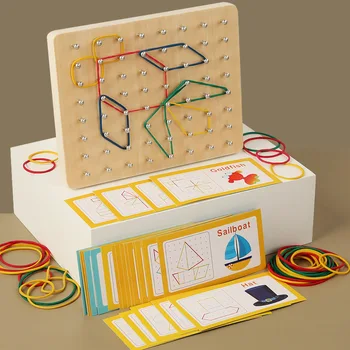 Montessori Ugdymo Vaikams, Kūdikių Kūrybos Žaislų Grafika Matematikos Modelio Blokai Geo Valdybos Gumos Juostos Medinių Vinių, Lentų Komplektas