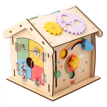 Montessori Užimtas Valdybos Medinis Namas Žaislas Ikimokyklinio Mokymosi Mediniai Veiklos Namas Ankstyvojo Ugdymo Jutimo Žaislas Vaikams Berniukams, Mergaitėms