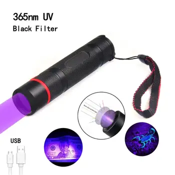 Naminių gyvūnų Šlapimo Dėmes Detektorius USB Įkrovimo Ultravioletinių spindulių Žibintuvėlis 5W 365nm LED UV Šviesos Fakelas Žibintai Su juodais Objektyvo Filtras