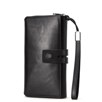 Naujo Dizaino Juodos spalvos natūralios Odos vyriška piniginė su riešo dirželis prabanga rankinėje holografinis Aukštos kokybės Mados kortelės turėtojas