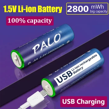 PALO 1,5 V AA USB Įkraunamas Baterijas 2800mWh Li-Polimero Įkraunamų akumuliatorių AA Ličio Ląstelių Su USB Laidu Grotuvas Pelės