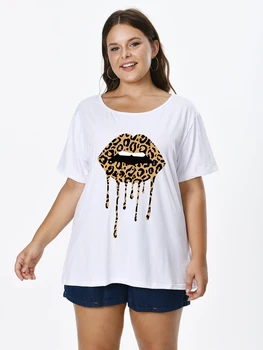Plius Dydis Moterų, T-marškinėliai Su Leopardas Spausdinti Pelės O-kaklo trumpomis Rankovėmis Viršūnes už FEMMES Didelis Tunikas Palaidinės Mujeres Talla 22061202