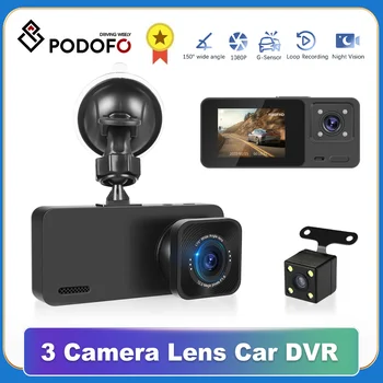 Podofo 3 Kanalo Car DVR HD 1080P 3-Objektyvo Viduje Transporto priemonės Brūkšnys Cam skaitmeniniai vaizdo įrašymo įrenginiai Diktofonas Video Registrator Dashcam vaizdo Kamera