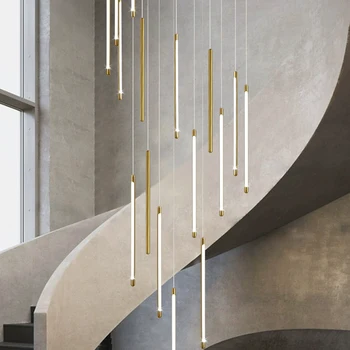 prabangus aukso kabinti chandleiers šviesos pakabukas pritemdomi led spiralės apšvietimo indoo didelio derliaus vario laiptai lempos kambarį