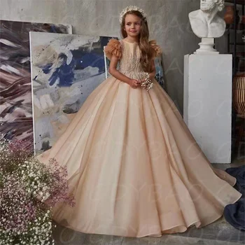 Prabangūs Blizgučiai Blizgučiais Gėlių Mergaičių Suknelės, Vestuvių Princesė Appliques Kamuolys Vaikas Konkurso Pirmosios Komunijos Suknelės Ilgio Traukiniai