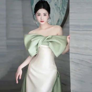 Prancūzų Stiliaus Vestuvinė Suknelė Dėvėti Sužadėtuvių Satino Bowknot Off Peties Undinė Suknelės Temperamentas Prabanga High-End Vakare Gown