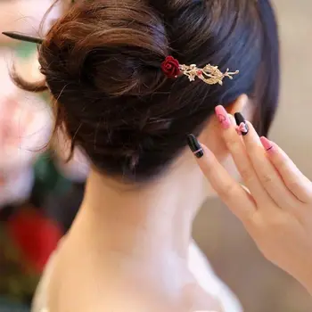 Rožių Plaukų Stick Perlų Pakabukas Classic Vintage Hanfu Cheongsam Gėlių Staigius Elegantiškas Plaukų Šakių Įrašus Saldus Plaukų Aksesuarai