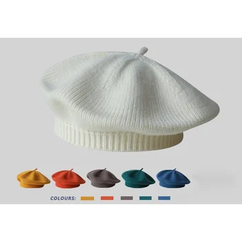 Rudenį ir Žiemą Naujas Megztas Moterų Dailininko vientisos Spalvos Beretė Vintage Hat